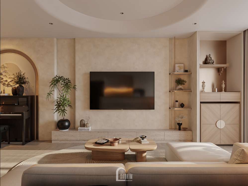 Thiết kế phòng khách căn hộ Viha Complex Leciva 118m2 phong cách Modern Japandi – Khi Sự Bình Yên Được Thiết Kế Thành Hình